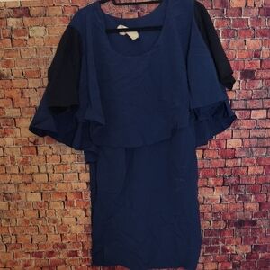 Elegant Blue Ruffle Sleeve Dress